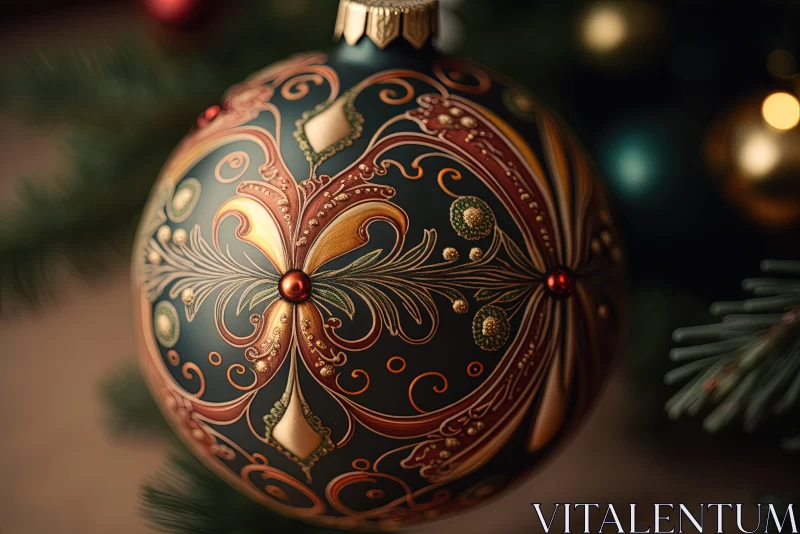 Christmas Ornament in Gold and Blue: A Fantasy Art Inspired Piece AI Image