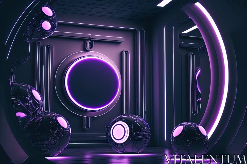 Futuristic Interior with Neon Lights and Industrial Elements AI Image