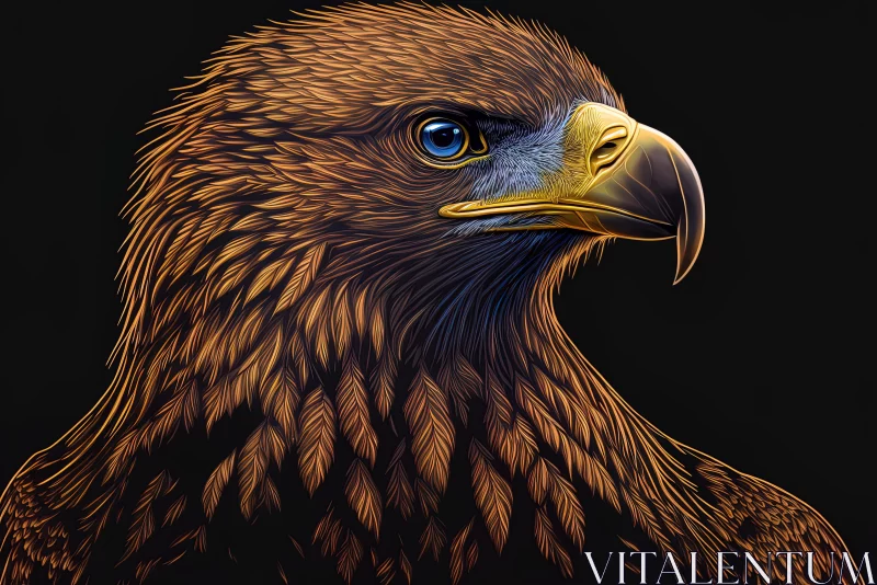 Majestic Eagle Portrait on Gold and Amber Background AI Image