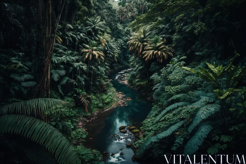 Tropical Rainforest Stream: A Fusion of Metropolis and Nature AI Image