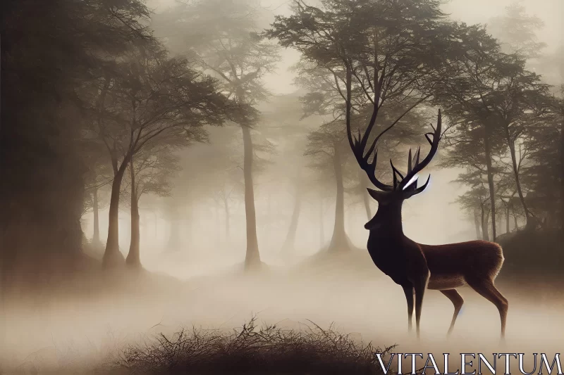 Enchanting Deer in Foggy Forest - Conceptual Digital Art AI Image