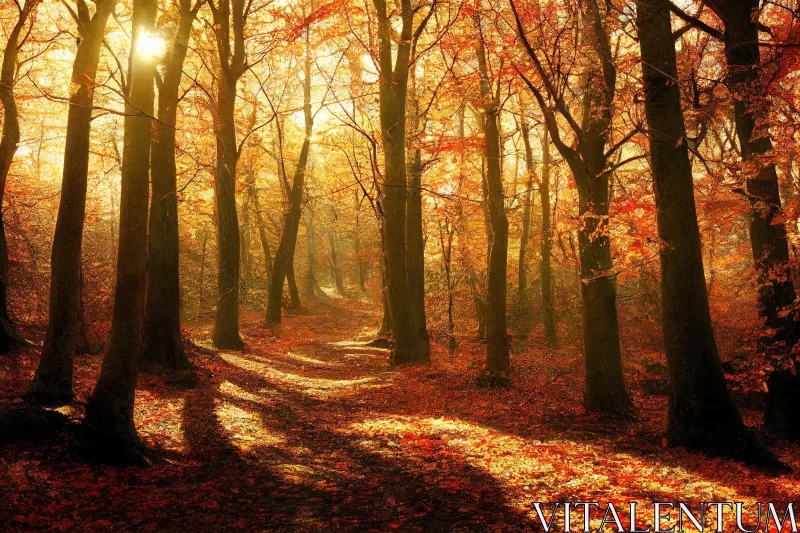 Enchanting Sunlit Autumn Forest - A Play of Light and Shadow AI Image
