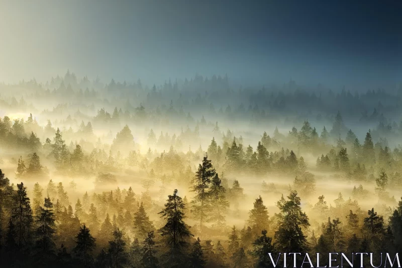 Zen Landscape: Foggy Forest and Sunlight AI Image