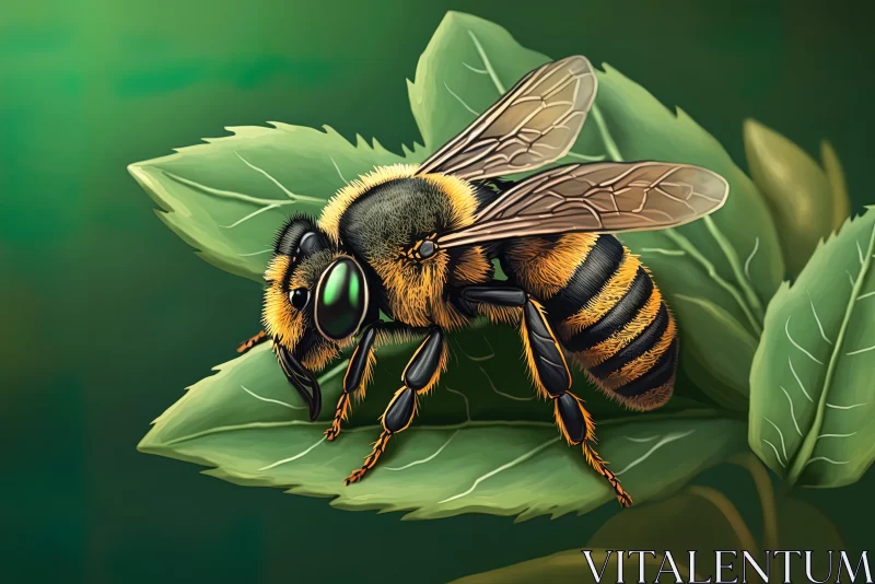 Bee on Leaf - Precisionist and Flat Shading Techniques AI Image