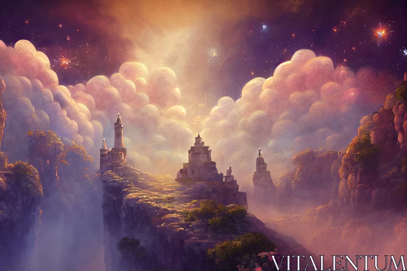 Castle in the Sky: A Zen-Influenced Fantasy Landscape AI Image