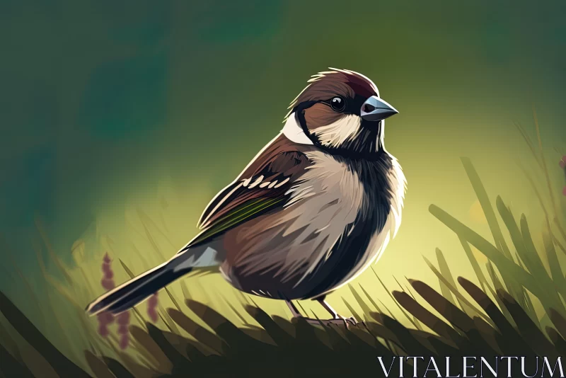Delightful Sparrow Illustration in Nature AI Image