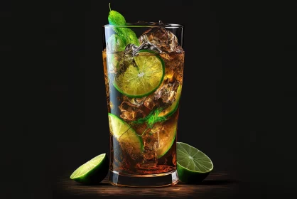 Realistic Depiction of Iced Tea with Lime in Softbox Lighting AI Image