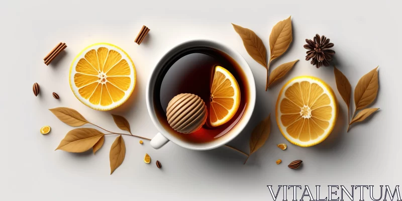 Warm Cup of Tea with Oranges and Cinnamon - Photorealistic Style AI Image