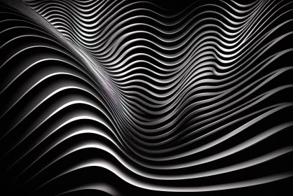 Abstract Minimalism: Metallic Wavy Lines and Surreal Architectural Landscape