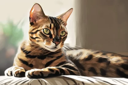 Bengal Cat Digital Painting: Basking in Sunrays