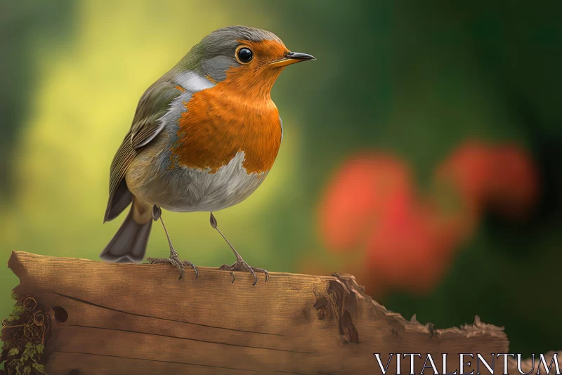 Charming Bird on Wood - Digital Art in English Countryside AI Image