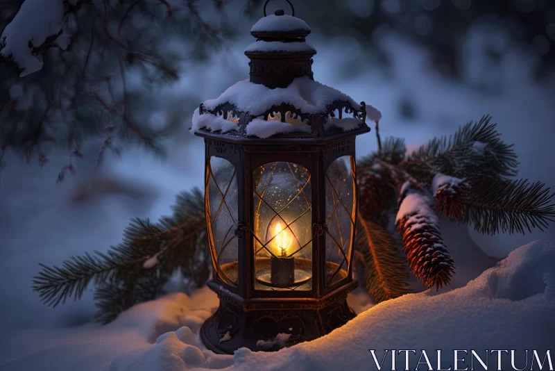 Romantic Christmas Lantern in Snow - An Old-World Charm AI Image