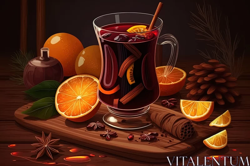 Christmas Mulled Wine - Still Life Illustration AI Image