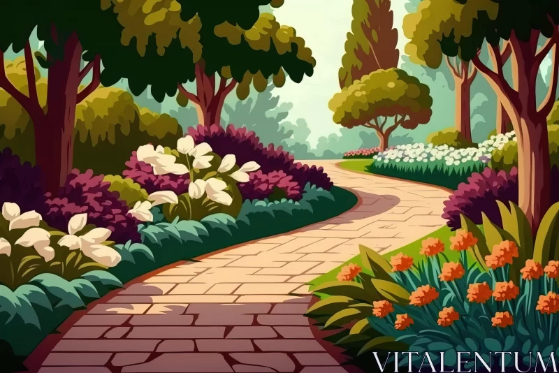 Colorful Cartoon Garden Pathway Illustration AI Image