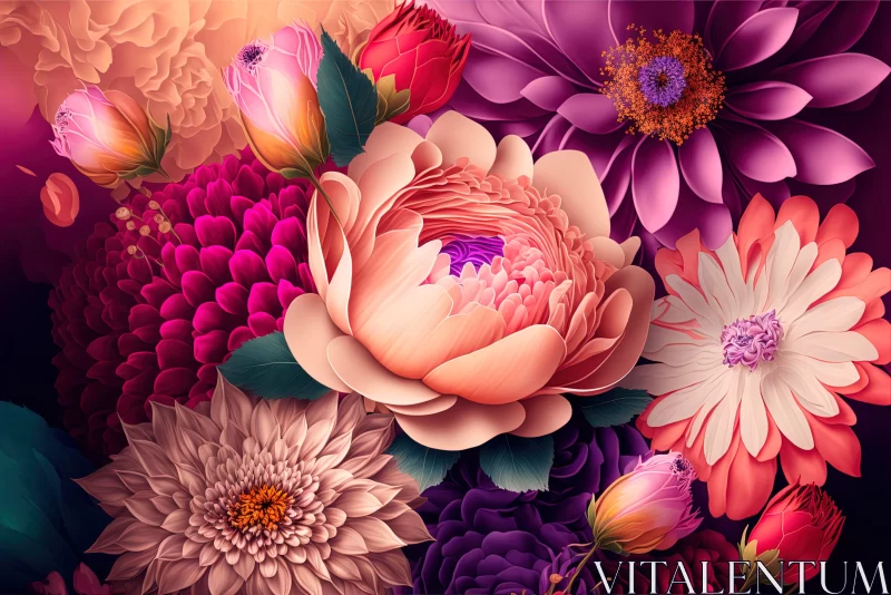 Floral Wallpaper: A Fusion of Realism and Surrealism AI Image