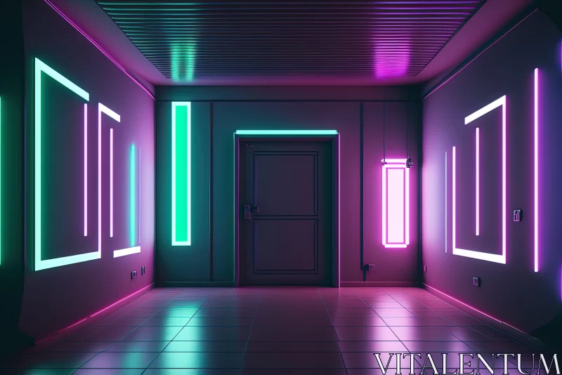 Neon-Lit Corridor: A Spatial Concept Art AI Image