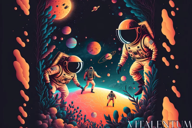 Psychedelic Space Exploration - Astronauts on Alien Planet AI Image