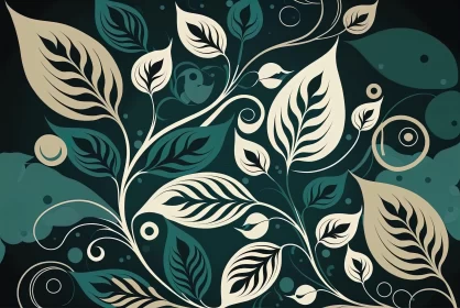 Stylized Floral Leaves with Birds and Flowers AI Image
