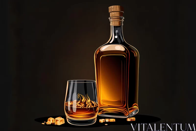 Whiskey Bottle and Glass Illustration - Amber Comfort AI Image
