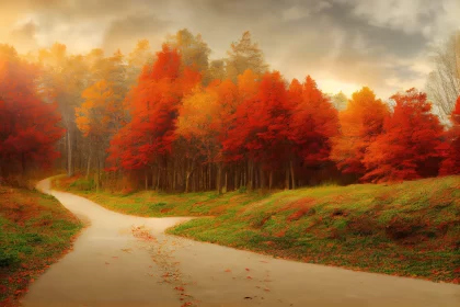 Autumn Leaves Fantasy Landscape - A Colorful Celebration of Nature AI Image