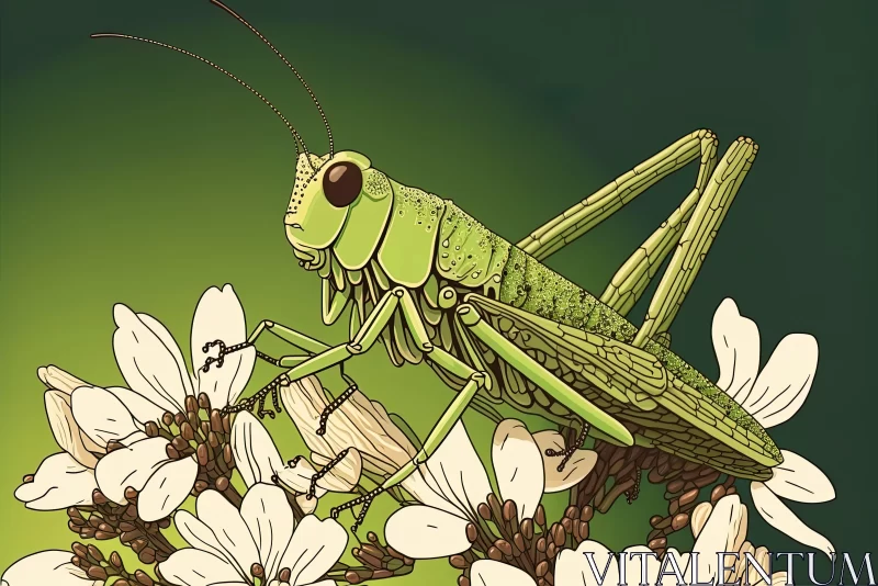 Detailed Comic Book Style Vector Portrait of Grasshopper on Flower AI Image