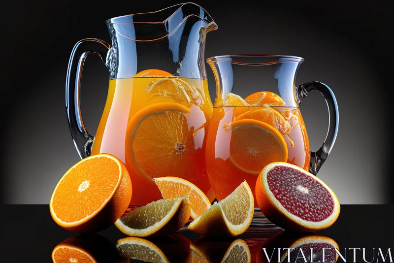 AI ART Hyperrealistic Artwork of Pitchers Pouring Orange Juice