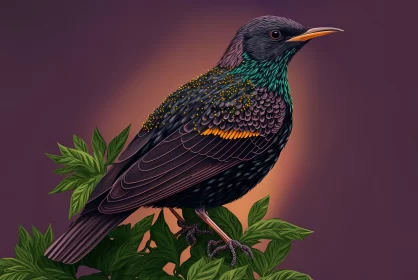 Richly Detailed Bird Illustration with Colorful Moebius Style