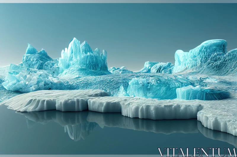 3D Atmospheric Iceberg Landscape in Frozen Lake AI Image