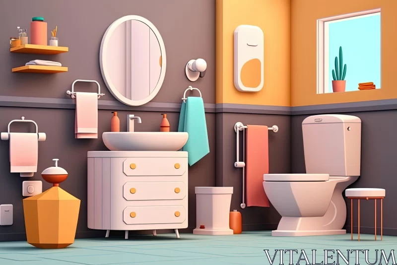 3D Rendered Cartoon-style Bathroom with Warm Tones AI Image
