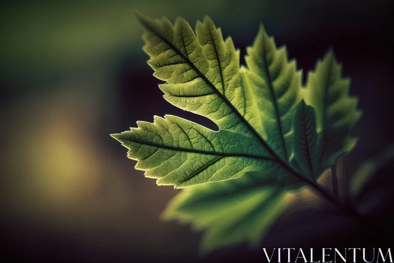 Atmospheric Woodland Imagery: Close-Up Leaf with Solarization AI Image