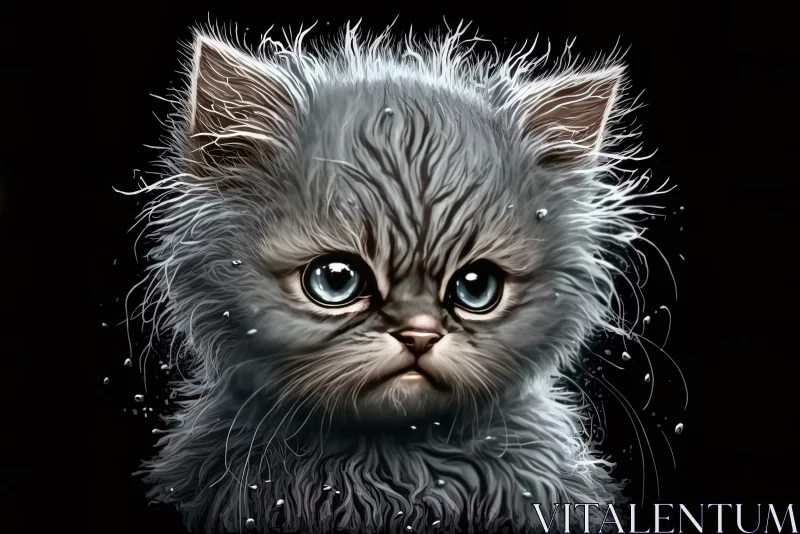 Enchanting Grey Kitten Art on Black Background AI Image