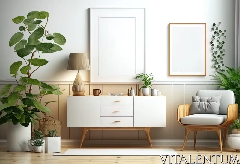 Fresh and Modern Living Room Design with Plants and Art AI Image