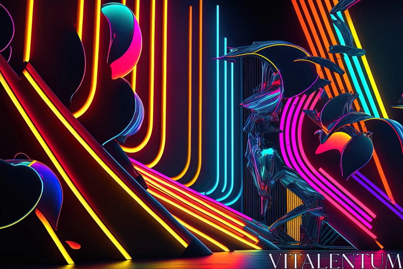 AI ART Neon Wall Art Illustration with Futuristic Art Deco Inspiration