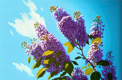 Purple Flower Painting with Blue Sky | Pop Art Illustration