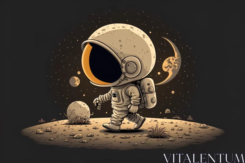 Astronaut's Lunar Journey: A Playful Cartoon Illustration AI Image