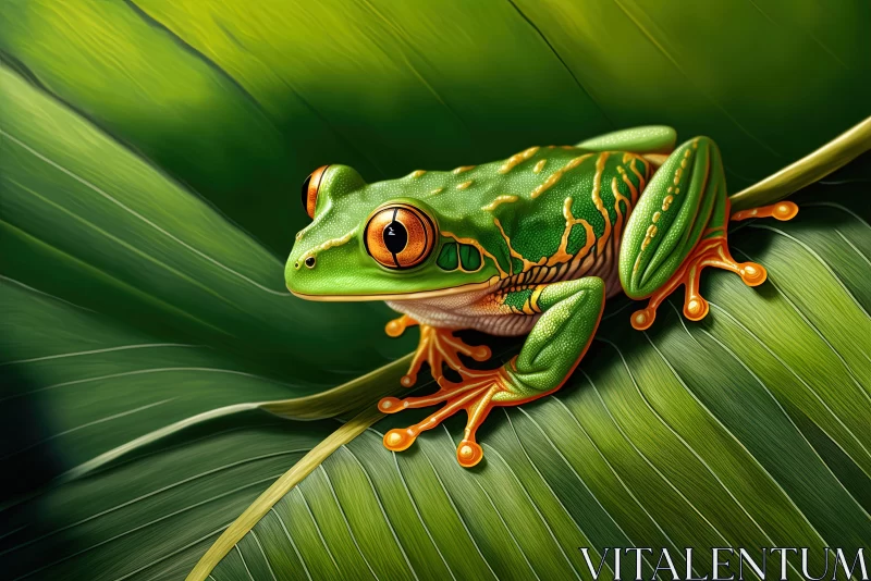 Captivating Frog on Palm Leaf Illustration AI Image