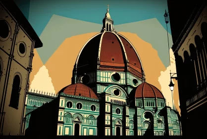 Florentine Renaissance Inspired Nighttime Cathedral Illustration