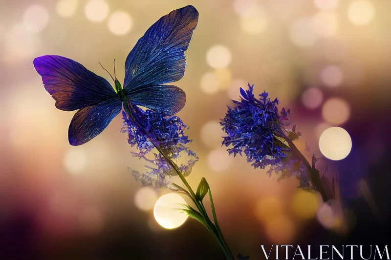 AI ART Butterfly on Blue Flower: A Blend of Romantic Realism and Nature-Inspired Art