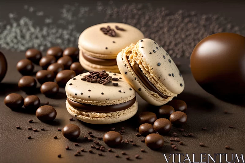 Coffee Macarons with Chocolate Ganache: A Photorealistic Composition AI Image