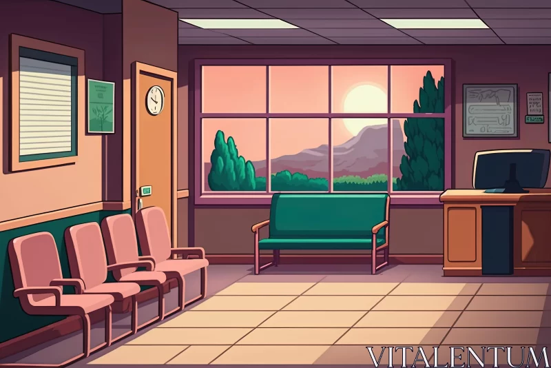 Colorful Cartoon-style Interior Waiting Room Illustration AI Image