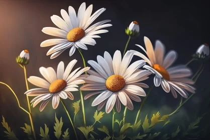 Daisy Flowers and Leaves - A Charming Landscape Painting