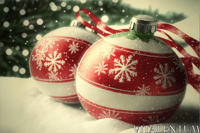 Snowy Christmas Decorations - Hand-painted Christmas Balls AI Image
