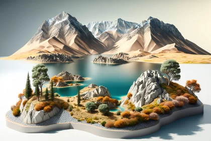 Surreal 3D Landscape of a Nature-Inspired Island AI Image