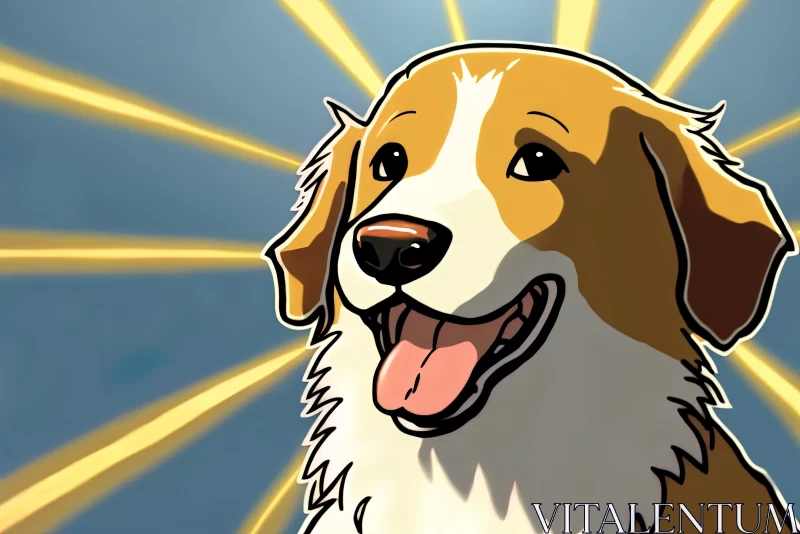 AI ART Animated Dog Bathed in Golden Sunlight with Rainbow