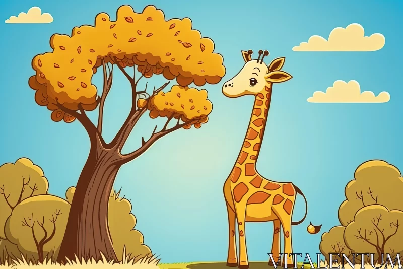 AI ART Cute Cartoon Giraffe in a Forest - HD Mural