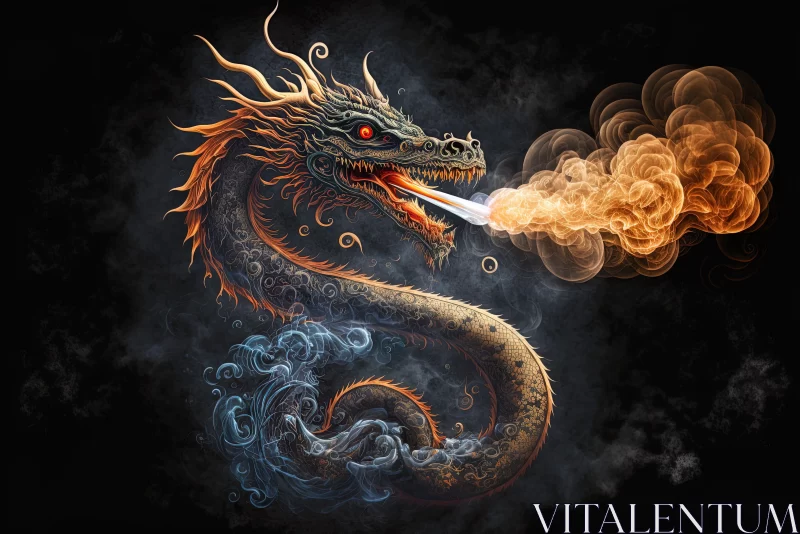 East Meets West: Graceful Dragon Amidst Smoke and Light AI Image