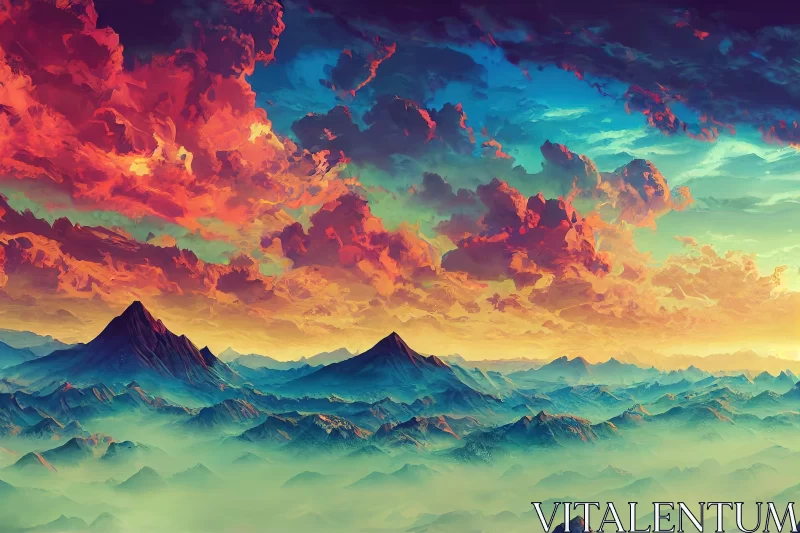Intricate Mountain and Cloudscape Painting AI Image