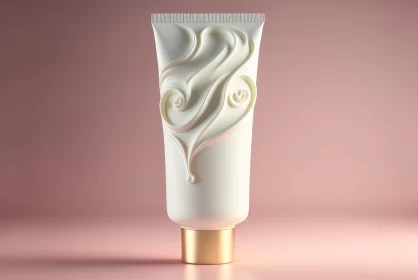 Art Nouveau Styled 3D Cream Tube on Pink Background AI Image
