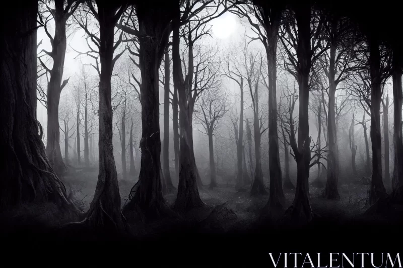 Eerie Black and White Forest Panorama AI Image