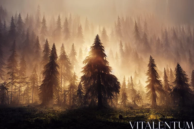 Epic Fantasy Forest Scene in Golden Palette AI Image